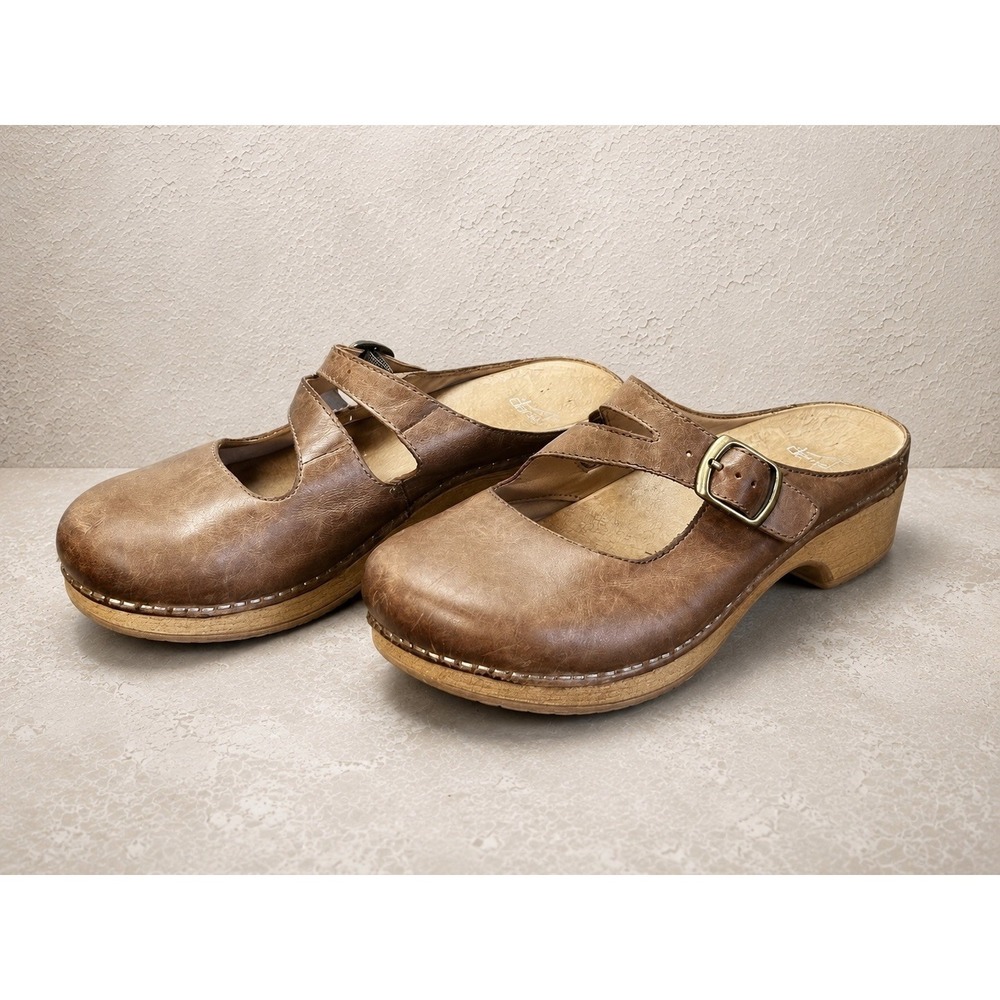 Dansko Brown Leather Clogs with Buckle